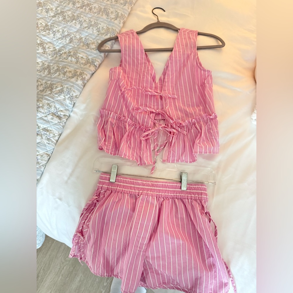 Zara Pink Striped Women's Blouse Set
